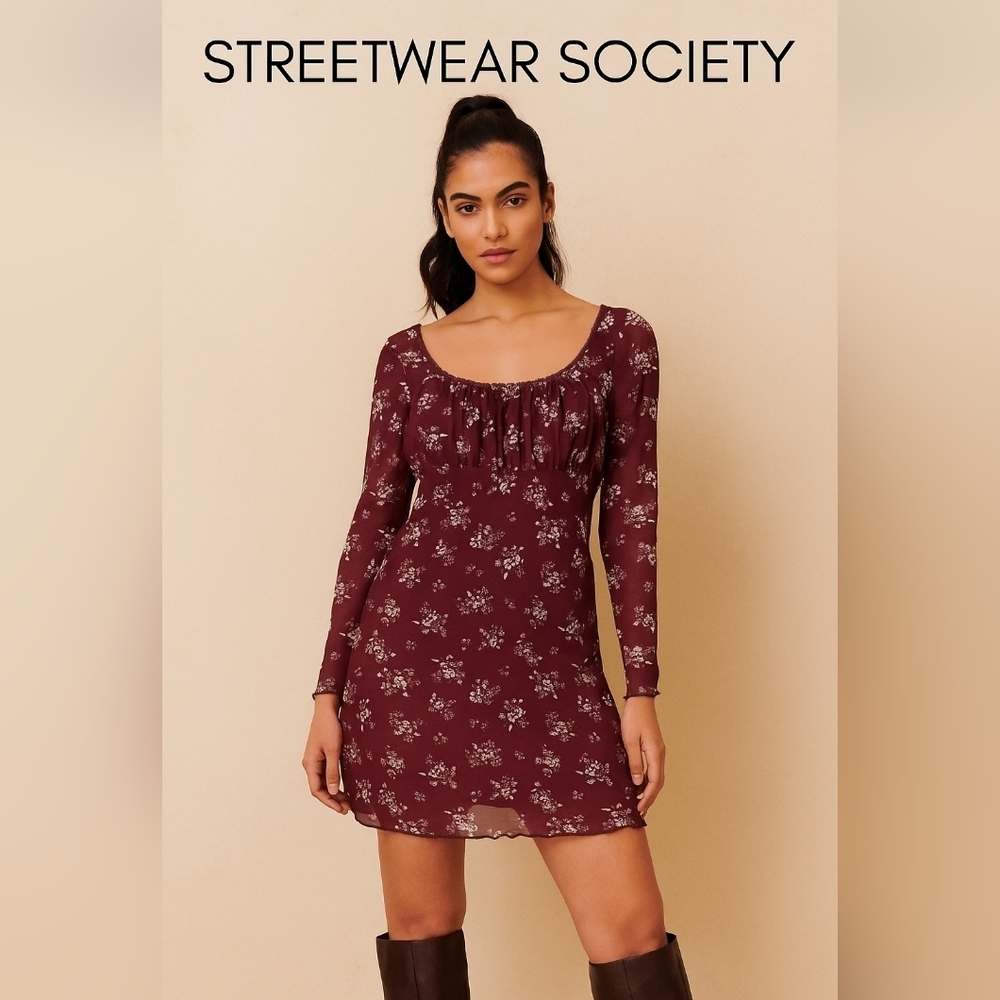 SWS Floral Lined Mini Dress Wine/Burgandy Sz M LIKE NEW